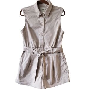 Abercrombie Khaki Cotton Tan Sleeveless Buttonup Romper Jumper Large Petite